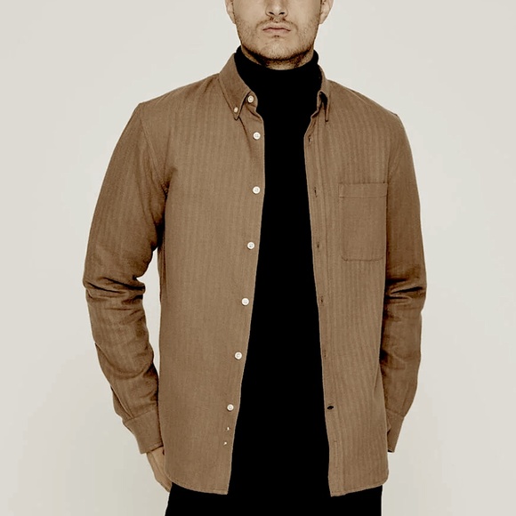 Check Doubleface Long Sleeve Shirt - New With Tags - NEVER WORN - Medium Brown - Picture 1 of 5